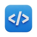 Blue 3D Icon of Code Brackets on White Background coding programming Royalty Free Stock Photo