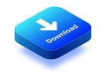 Blue 3d isometric download button with white arrow and text Royalty Free Stock Photo