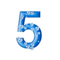 blue 3d numbers with bubbles, white background, 3d rendering, five