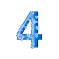 blue 3d numbers with bubbles, white background, 3d rendering, four