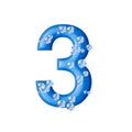 blue 3d numbers with bubbles, white background, 3d rendering, three