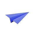 Blue 3D Paper Airplane cartoon icon. Send message concept. Isolated on white background. 3D Rendering Royalty Free Stock Photo