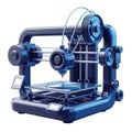 A blue 3d printer with a keyboard and a spool of filament on top of it Royalty Free Stock Photo