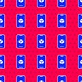 Blue 3D printer software icon isolated seamless pattern on red background. 3d printing. Vector Royalty Free Stock Photo