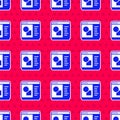 Blue 3D printer software icon isolated seamless pattern on red background. 3d printing. Vector Royalty Free Stock Photo