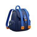 Blue 3D Rendered Backpack with Blue Straps and Orange Accents on White Background rucksack Royalty Free Stock Photo