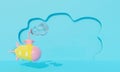 Blue 3d rendering of cute submarine ship boat cartoon on pastel background scene with bubbles and sea water. Abstract creative Royalty Free Stock Photo