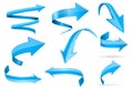 Blue 3d shiny arrows. Set of curved icons