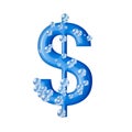 blue 3d symbols with bubbles, white background, 3d rendering, dollar sign
