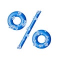 blue 3d symbols with bubbles, white background, 3d rendering, percent sign
