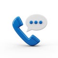 Blue 3D Telephone Handset with a White Speech Bubble and Three Blue Dots render Royalty Free Stock Photo