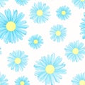 Blue daisy chamomile flowers seamless pattern