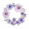 Blue Daisy Wreath Watercolor Illustration With Pressed Lavender Flowers