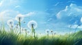 blue dandelions set against a peaceful background of swaying grass