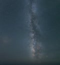 Blue dark night. Milky Way over the west coast USA. California Night colorful landscape. Starry sky at summer season.