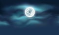 Blue dark night sky with full moon and lot of shiny stars background
