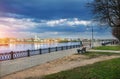 A blue dark storm cloud over the Volga River in Tver