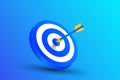 Blue dart arrow hitting in the target center of dartboard Royalty Free Stock Photo