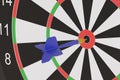 Blue dart stuck in the center of a target. 3d illustration