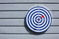Blue dartboard and red dart.