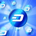 Blue dash coin cryptocurrency in the bright rays of sun effect b