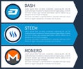 Blue Dash, White Steem and Orange with Grey Monero