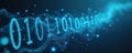 Blue data flow abstract background banner with digital binary data network and software algorithm programing. Numbers zero, one. Royalty Free Stock Photo