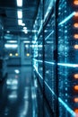 Blue Data Streams in a Futuristic Server Room Interior Portrait Images Generative AI Royalty Free Stock Photo