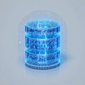 Blue database stack icon with glowing effect on gradient tech background Royalty Free Stock Photo