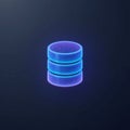 Blue database stack icon with glowing effect on gradient tech background Royalty Free Stock Photo