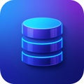 Blue database stack icon with glowing effect on gradient tech background Royalty Free Stock Photo