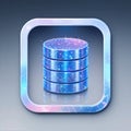 Blue database stack icon with neon glow on dark tech background Royalty Free Stock Photo