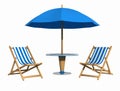 Blue deckchair and parasol