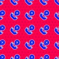 Blue Declined or missed phone call icon isolated seamless pattern on red background. Telephone handset. Phone sign Royalty Free Stock Photo