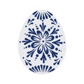 Blue Decorative Easter Egg with Floral Folk Pattern Isolated on White Background. Traditional Ornamental Spring Holiday Symbol Royalty Free Stock Photo
