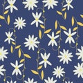 Blue with decorative white daisy flowers seamless pattern background design. Royalty Free Stock Photo