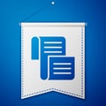 Blue Decree, paper, parchment, scroll icon icon isolated on blue background. White pennant template. Vector