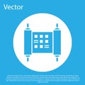 Blue Decree, paper, parchment, scroll icon icon isolated on blue background. Chinese scroll. White circle button. Vector