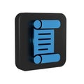 Blue Decree, paper, parchment, scroll icon icon isolated on transparent background. Black square button.