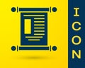 Blue Decree, paper, parchment, scroll icon icon isolated on yellow background. Chinese scroll. Vector