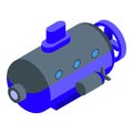 Blue deep submarine icon, isometric style