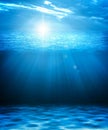 Blue deep water and sea abstract natural background. 3D illustration