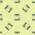 Blue Delete envelope icon isolated seamless pattern on yellow background. Delete or error letter. Cross on message