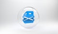 Blue Delete file document icon isolated on grey background. Rejected document icon. Cross on paper. Glass circle button