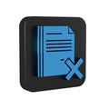Blue Delete file document icon isolated on transparent background. Rejected document icon. Cross on paper. Black square