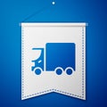 Blue Delivery cargo truck vehicle icon isolated on blue background. White pennant template. Vector Royalty Free Stock Photo
