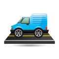 Blue delivery van on road Royalty Free Stock Photo