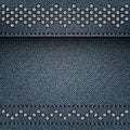 Blue denim background with stitches and silver spangles Royalty Free Stock Photo