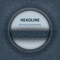Blue denim banner with round frame with stitches and stripe Royalty Free Stock Photo