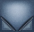 Blue denim banner with triangle pockets with stitches and sequins Royalty Free Stock Photo